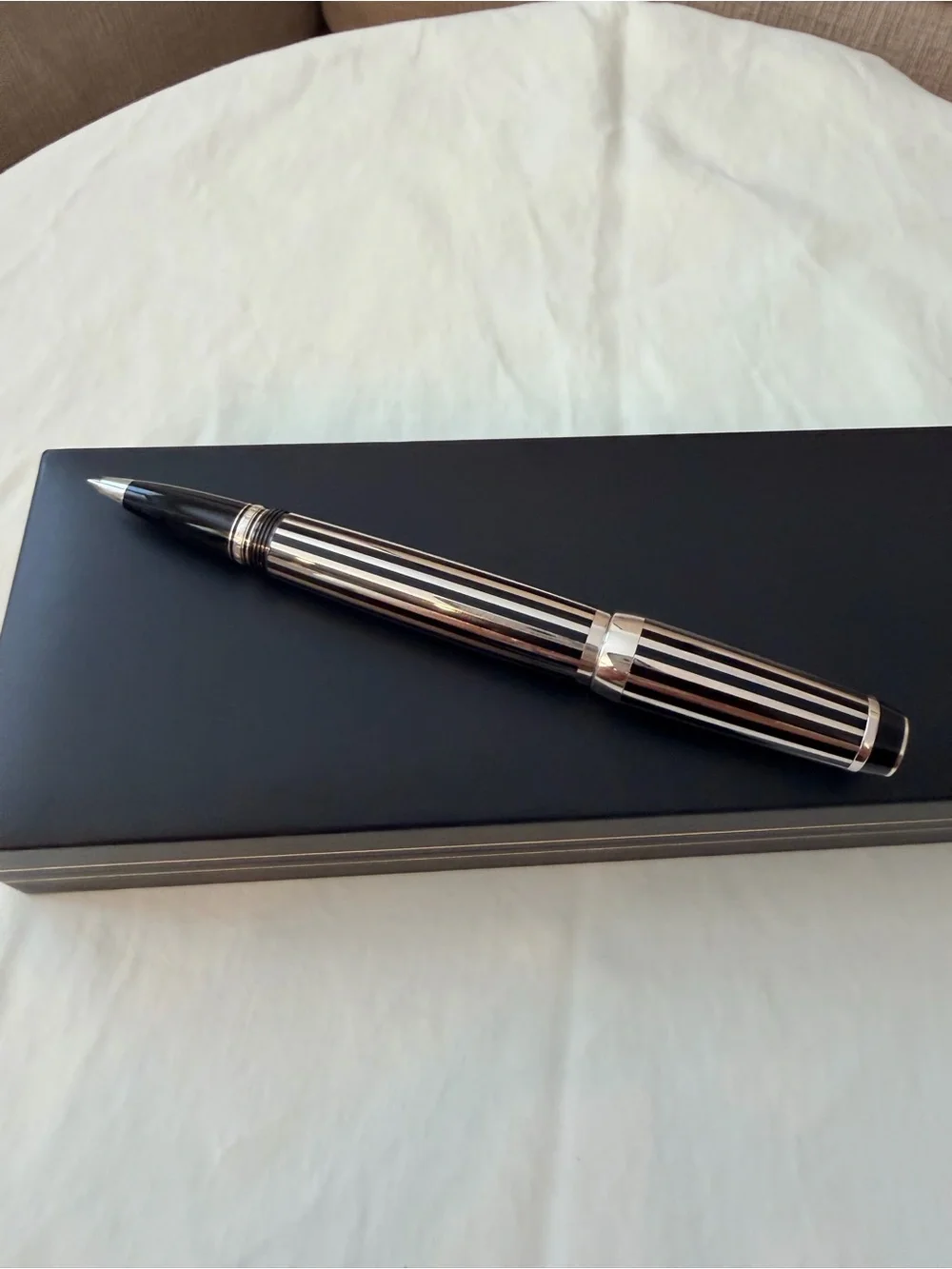 MONTBLANC Boheme Black and Silver Striped Fountain Pen with Crystal Gemstone